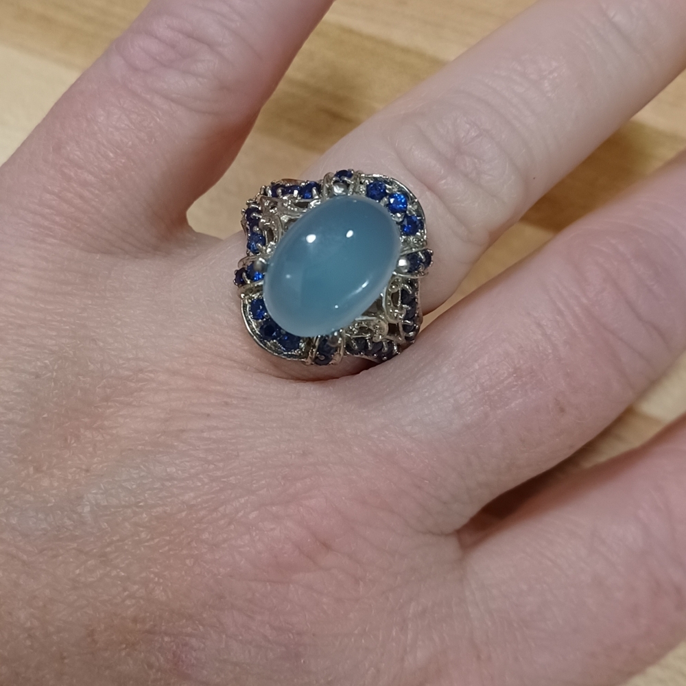 Sterling "STS Karis" Blue Chalcedony And Sapphire Ring